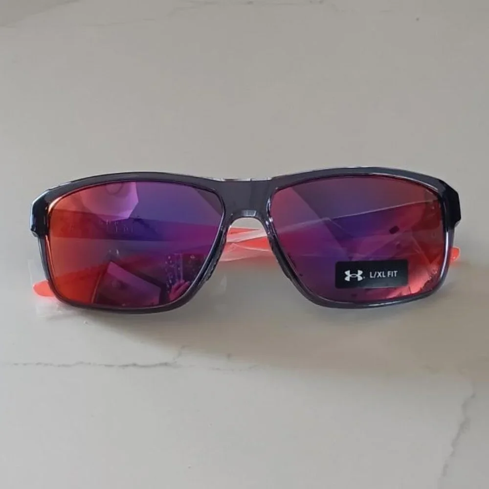 UNDER ARMOUR KICKOFF Sunglasses Red Mirror Lens Rectangular Gray Frame NEW